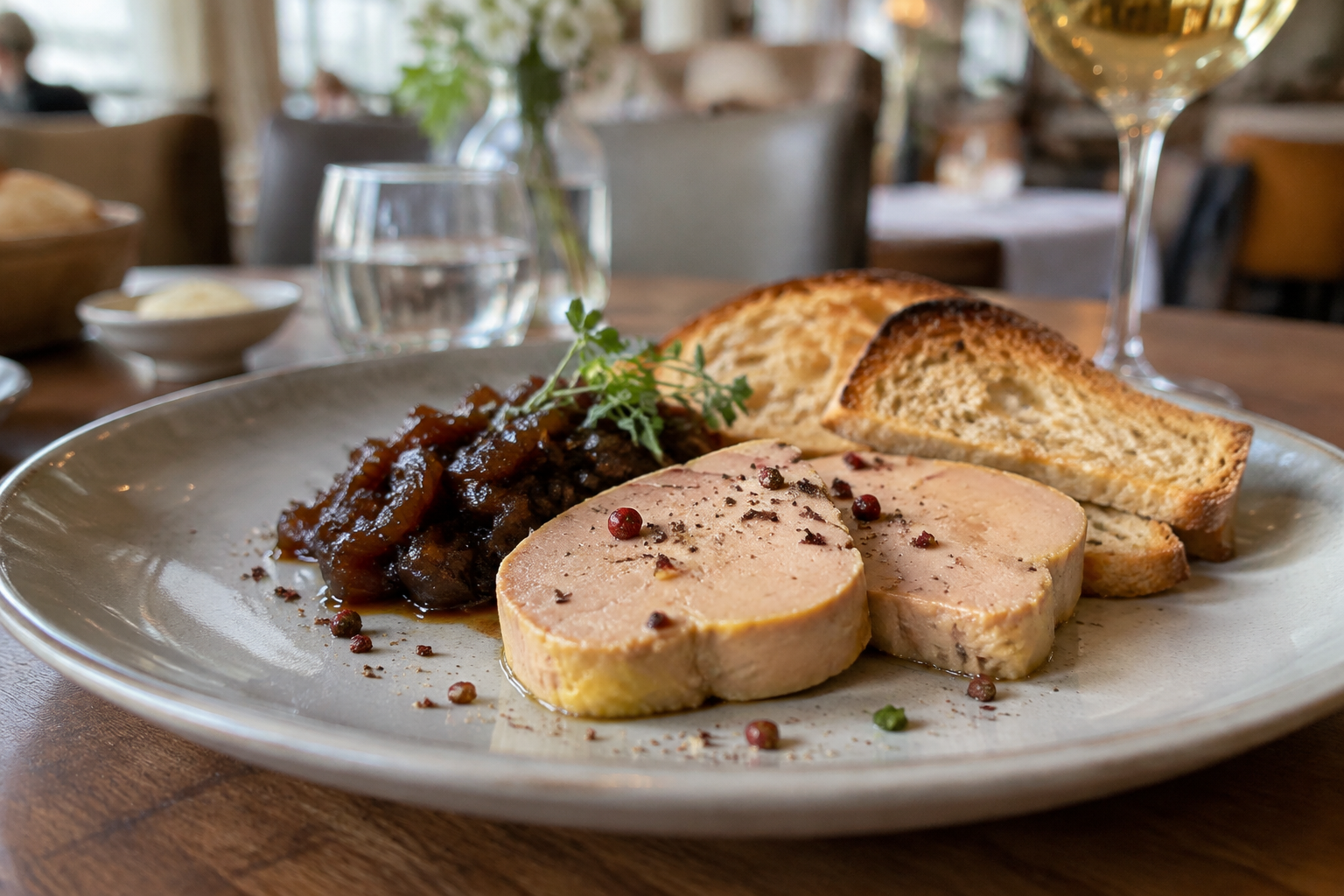 Foie gras mi-cuit à l’Armagnac, poivre de Sichuan et confit d’oignons